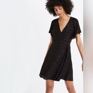Madewell Cape-Sleeve Mini Dress in Metallic Dots - Size 10